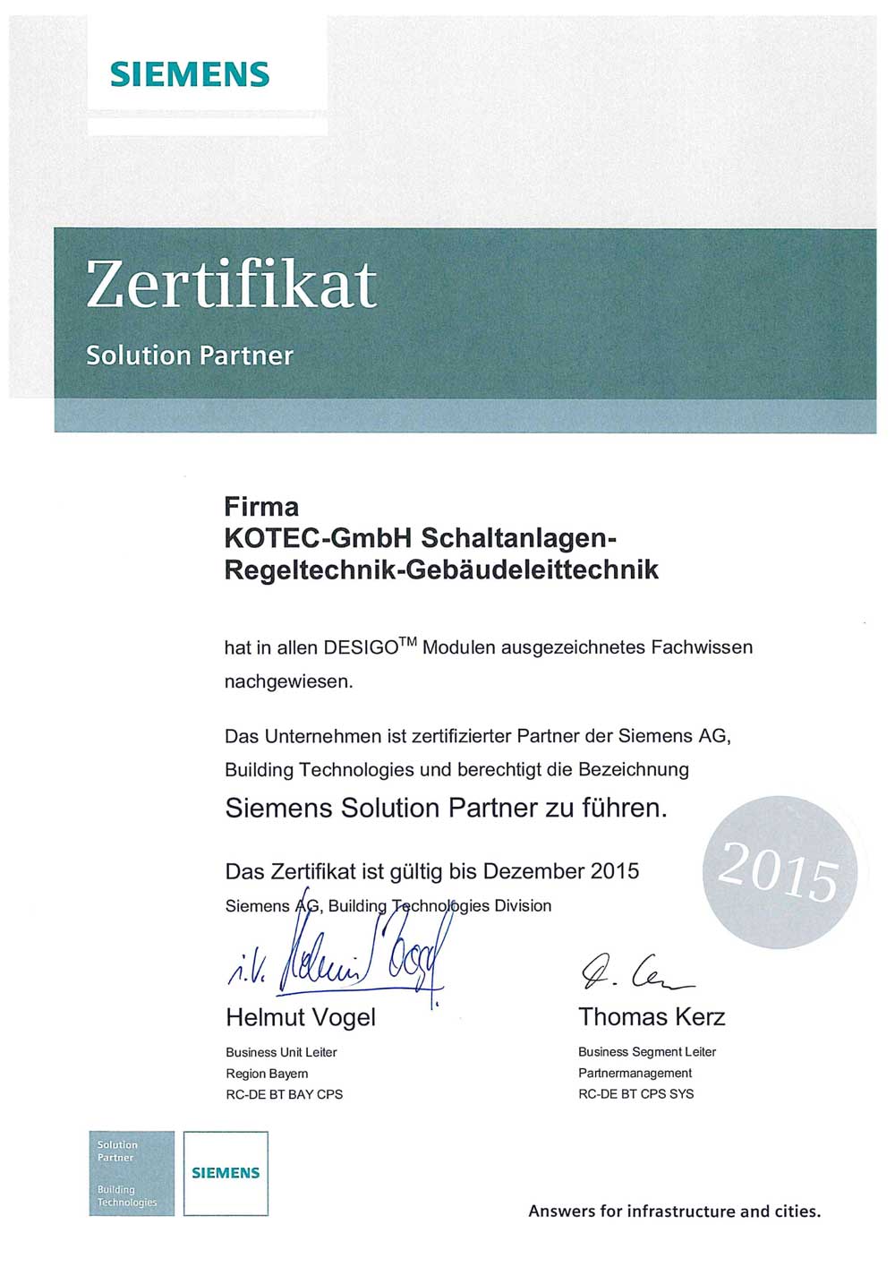 Zertifikat Siemens